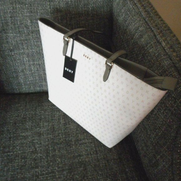 NEW DKNY Off Cream / Grey Olive Green Tote Handbag - Picture 3 of 3